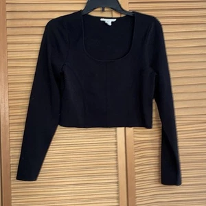 Happily graues Crop Top schwarz Damen XL Langarm - Bild 1 von 3
