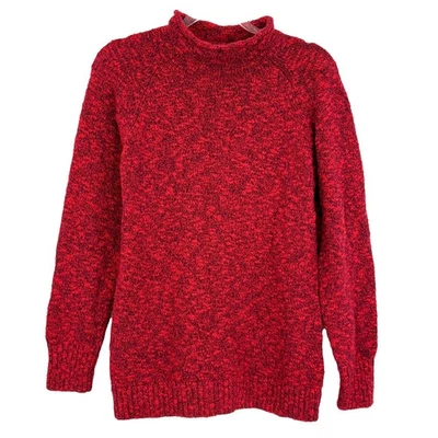 L.L. BEAN Cotton Ragg Funnel Neck Sweater L Red Currant Blue Marled EUC B70 - Image 1 of 4