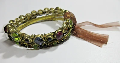 NUEVO CONJUNTO PIER1 PEDRERÍA Tono Dorado Azul Verde etc BRAZALETE ELÁSTICO Cuentas PULSERA Foto 1 de 4