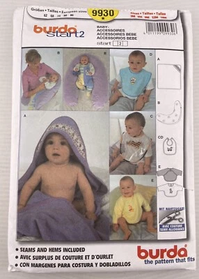 Burda Start2 SEWING Pattern 9930 BABY Accessories Bib Top Blanket/Bath Towel - Image 1 of 3
