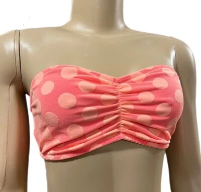 Victorias Secret PINK Lace Bandeau Strapless Bralette Large Orange Polka Dot New - Image 1 of 3