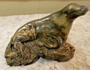 Unique Hand Carved Marble Stone Seal Figurine Sculpture 7.5" x 4.7" - Excellent! - Picture 1 of 7
