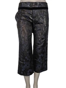 Cacharel Cropped Floral Pants UK 10 Brocade Wool Blend Capri/Crop Trousers Black - Picture 1 of 15