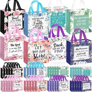 32PK Bible Verse Flower Gift Bag with Handles Religious Reusable Gift Bags Bulk - Picture 1 of 7