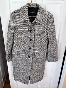 Talbots Petite Sz 10p Women's Black White Herringbone Stripe Wool Coat Button Up - Picture 1 of 7