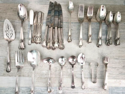 Set of 94  Pieces Old Company Silver Plate Flatware Rose Pattern Mono "W" - Image 1 of 4