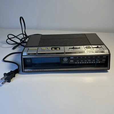 VTG GE General Electric Alarm Clock AM FM Radio Blue Flourescent 7-4646 Tested - Image 1 of 4