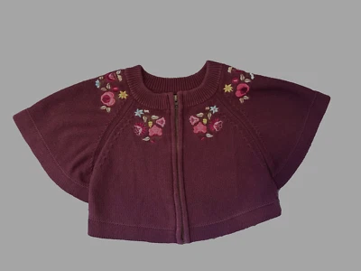 Кардиган для девочек Tea Collection Bohemia размер 4 с цветочной вышивкой бордовый фиолетовый на молнии - Изображение 1 из 4