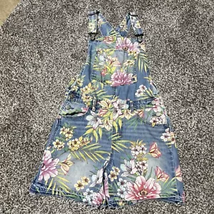 Gap Kids Overalls Youth Girls XL Blue Denim Jeans Floral Flowers Cutoff Shorts - Picture 1 of 10