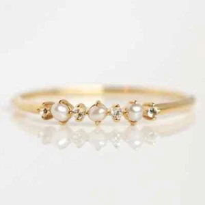 Pearl Ring Dainty Pearl Ring 14k Solid Yellow Gold Plated Pearl Ring Simple Ring - Picture 1 of 5