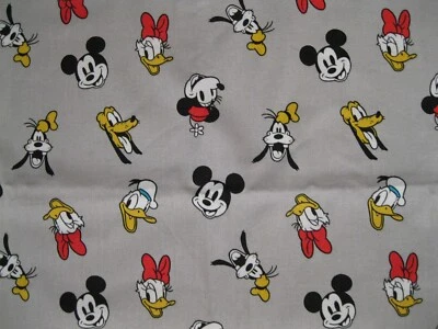 Disney Mickey & Friends Quilt Fabric 1 yd Cotton Gray Minnie Goofy Donald Daffy - Image 1 of 4