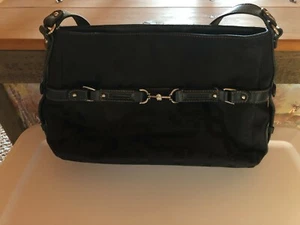 ETIENNE AIGNER HANDBAG PURSE SATCHEL SIGNATURE BLACK LEATHER TRIM - Picture 1 of 9