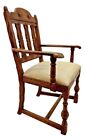 19th century Oak Wood Arm Parlor Dining Side Chair Cushion Seat Antique