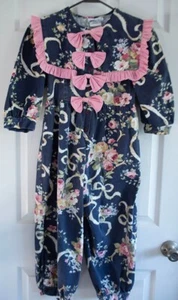 Vintage My Michelle Bubble Romper Girls 10 Blue Pink Floral Ruffle 90s Retro - Picture 1 of 10