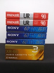 Lot of 8 Various Blank Audio Cassette Tapes (Sony/Maxell/RadioShack) NEW/SEALED - Picture 1 of 10