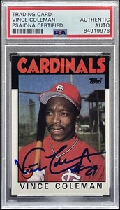 Vince Coleman St. Louis Cardinals 1986 Topps Autographed Rookie Card ***PSA***