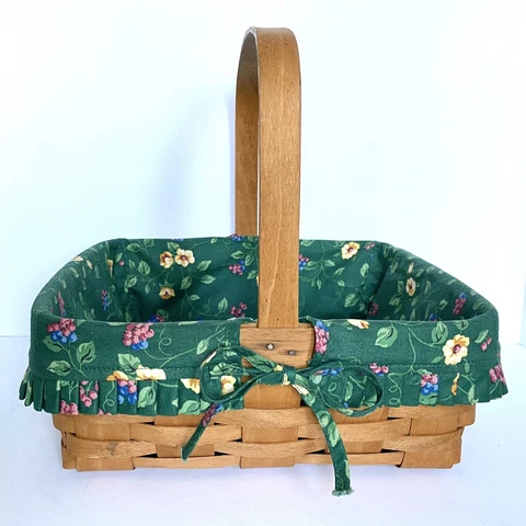 Longaberger Spring Basket 1995 Green Floral Cloth Liner 12 x 12 Cover
