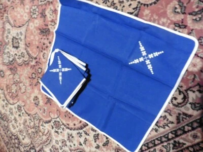 vintage 6 serviettes de table coton bleu broderie biais 38x46 cm - Photo 1/4