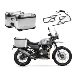ROYAL ENFIELD Adventure Panniers Box & Rails Set, Silver | 411 Himalayan & Scram - Picture 1 of 6