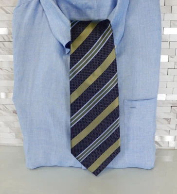 Vestido Traje Multi Moderno Dorado Tejido Sólido Seda Rayas Azul Para Hombre Corbata Cuello XMI 325 Foto 1 de 4