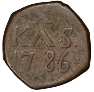 DANISH INDIA (Tranquebar) X Cash 1786 Copper VF Christian VII Free Shipping - Foto 1 di 2