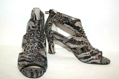 ARRAY SNAKE PRINT LEATHER T STRAP OPEN TOE HEEL SIZE 9W Foto 1 de 4