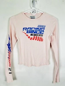 Camiseta Top Mujer NASCAR Rosa Recortada XS Manga Larga Nueva Sin Etiquetas - Imagen 1 de 9