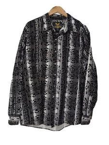 Avirex Shirt Mens 2XL Black Long Sleeve Button Down Floral Designer Velvet Feel - Picture 1 of 6