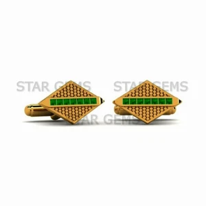 AAA+ Green Emerald Gemstone 14k Gold Plated Silver Cufflink Men's Jewelry CF57 - Picture 1 of 2