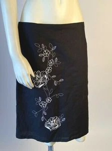 Falda lápiz EDWARD negra mezcla de lino bordada con cuentas para mujer 6 Petite - Imagen 1 de 11