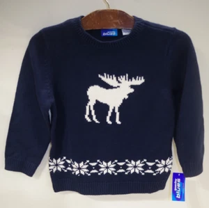 O - NWT Blues greendog Green Dog L/S Knit Sweater Boys 5 Reindeer Navy & White - Picture 1 of 6