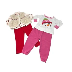 2 Baby Girl's Holiday Outfits in Red & Pink - Size 12 Month (Vest 12-18 Month) - Picture 1 of 9