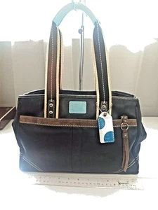 Coach Hampton Medium Black Blue Weekend Tote Solid Sateen Silver Hardware - Picture 1 of 18