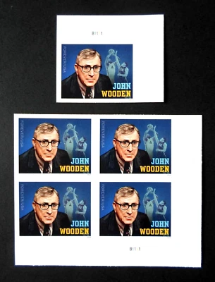 2024 John Wooden - Cat # 5833a  No-Die-Cut Imperf Plate Block & Single MNH - Image 1 of 2