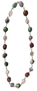 Vintage 1960’s Boho Wire Wrapped Natural Semi-Precious Stones Necklace Caged - Picture 1 of 5