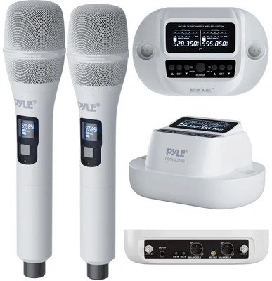 Dual UHF Wireless Microphone System with 2x100 Channel Receiver and Charging ... - Image 1 of 4