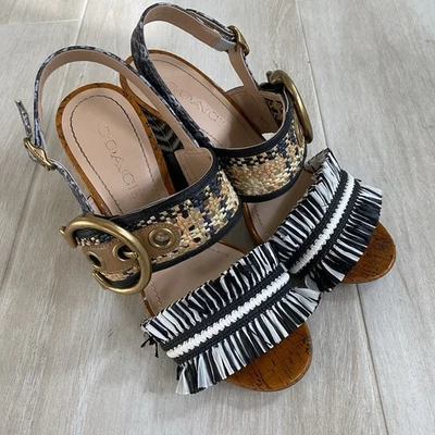 Sandalias Coach Robin Rafia para mujer en blanco y negro talla 5,5 Foto 1 de 4