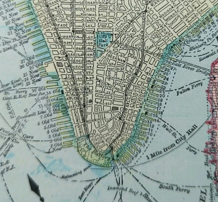 Vintage 1905 NEW YORK CITY NY Map 14"x22" ~ Old Antique Original MANHATTAN NYC - Image 1 of 4
