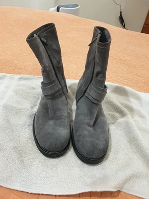 Alberto Fermani 女式摩托靴踝灰色麂皮绒拉链粗跟 391/2 意大利 — 第 1/4 张图片