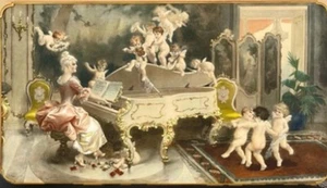 VIRGILIO TOJETTI WOMAN WITH CHERUBS WATERCOLOR ON PAPER - Picture 1 of 3