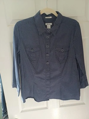 Damas GRANDE, Blusa, Manga 3/4, Escote Cuello Botón Delantero por Liz & Co. Foto 1 de 4