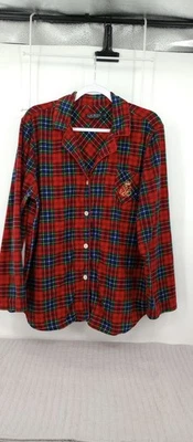 Top de pijama Ralph Lauren etiqueta negra para mujer XL rojo a cuadros botón cresta corona Foto 1 de 4