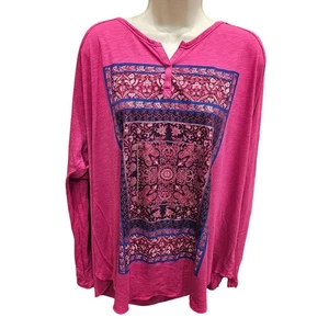 Lucky Brand fuchsia Perserteppich Boho Gr. 3XL Damen Bauern leichte Bluse - Bild 1 von 7