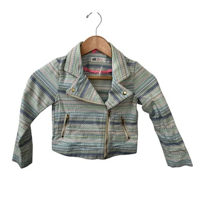 NUEVO CON ETIQUETAS H&M Chaqueta Moto Multicolor Niñas 6-7 Cremallera Completa Bolsillos Frontales Foto 1 de 4