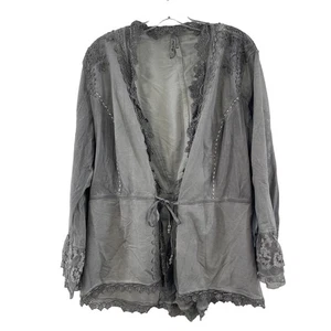 Blusa Body Needs ribete floral gris seda para mujer talla L 44 usada - Imagen 1 de 5