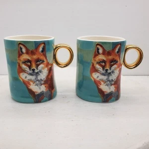 Anthropologie Walcott Goldhenkel Fuchs Tassen 2er Set - Bild 1 von 10