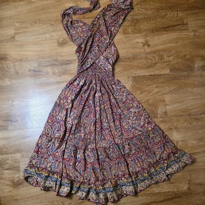 Women's Vintage Silk Orange Multicolor Paisley Maxi Skirt Dress - Size S (Est.) - Image 1 of 4