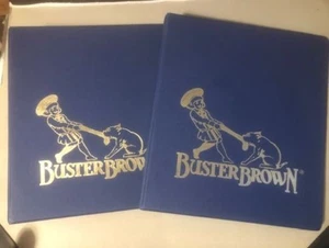 two 3 ring binder notebooks - Buster Brown Shoes emblem - gold girl dog cover - Picture 1 of 6