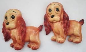 Vintage Pair Chalkware Cocker Spaniel Dog 6.5" Wall Plaques - Picture 1 of 6