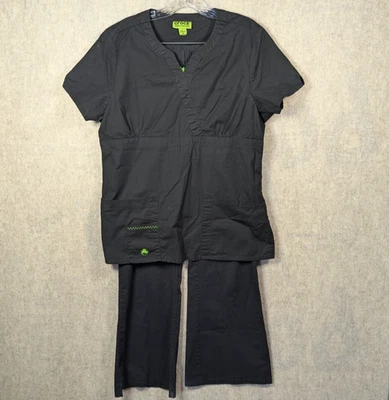 CROCS Black Scrubs Set Womens Medium Top Bottom LP Nurse Medical Doctor Vet Tech - Image 1 of 4